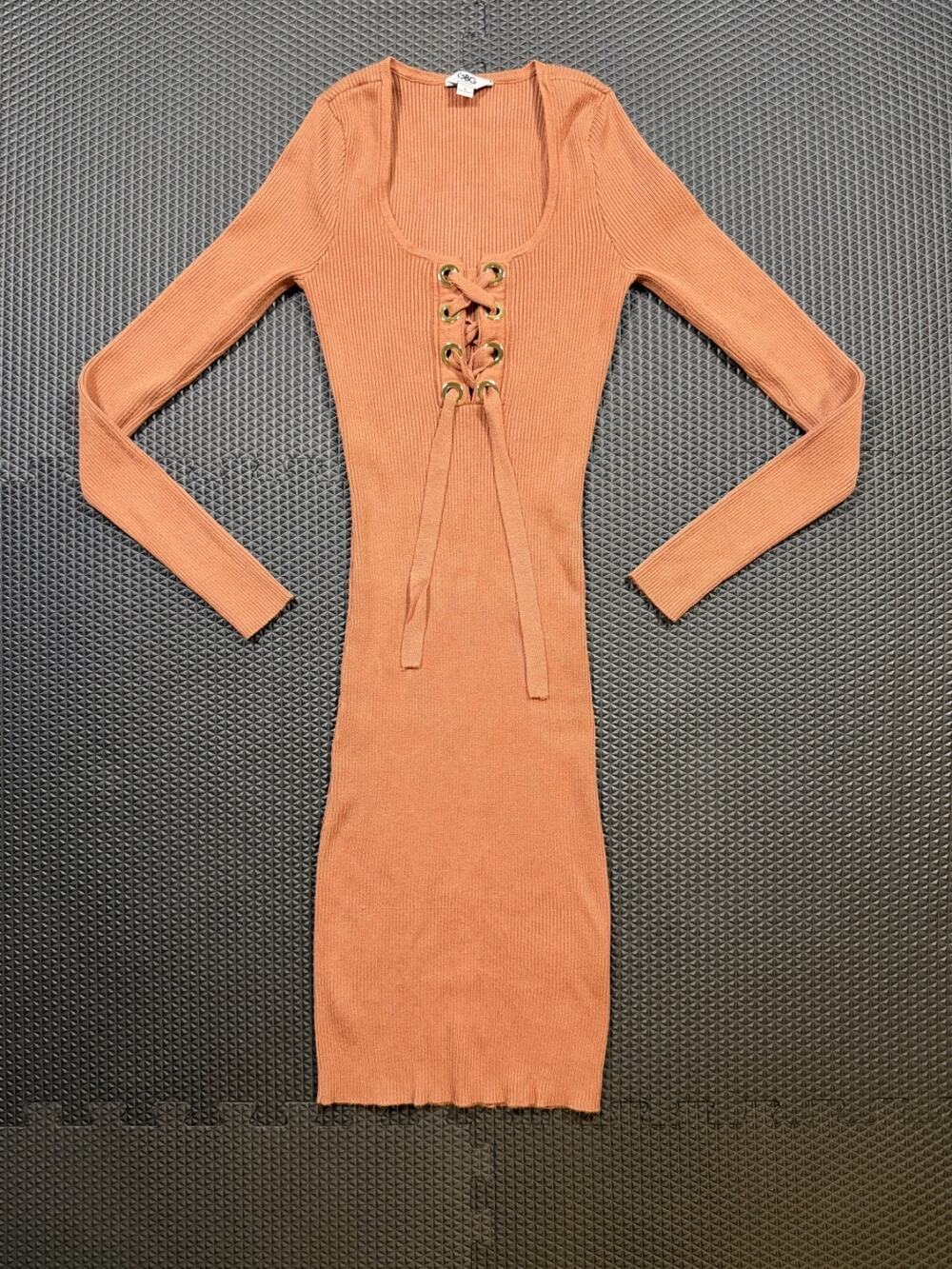GBG Los Angeles Womens Sz M Ribbed Lace Up Grommet Sweater Dress Rust